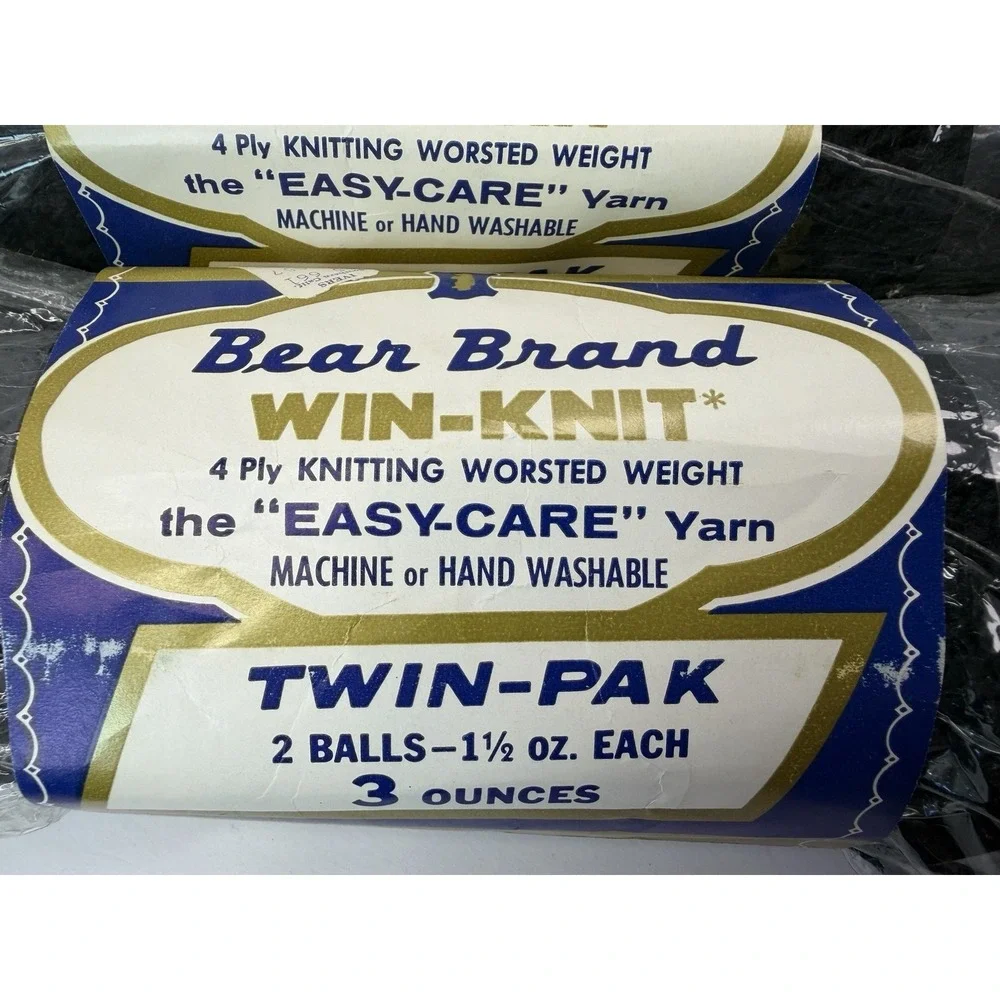 Bear Brand Win-knit Yarn 4 Ply Knitted Worsted Weight Black Lot Of 6 - 3 Oz Each